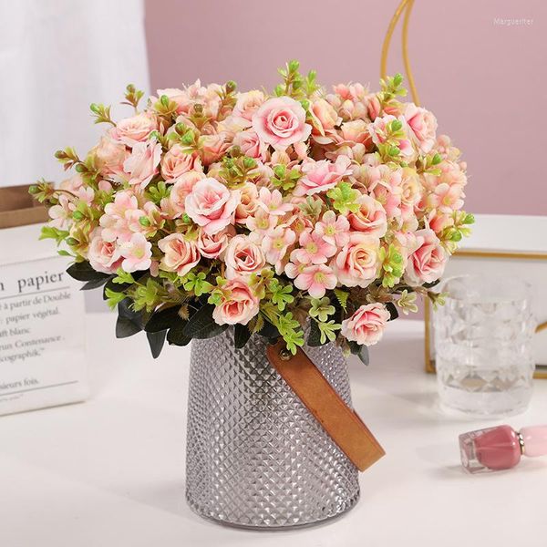 Fleurs décoratives 32 cm Coloré Vintage Soie Artificielle Thé Rose Bouquet De Mariage Maison Rétro Faux Fleur Partie DIY Décoration Cadeau Intérieur