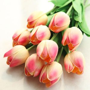 Fleurs décoratives 32 cm de haut de haute qualité PU fleur artificielle tulipe fête de mariage Festive faux Ikebana décor à la maison Bouquet