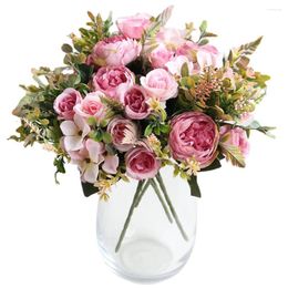 Fiori decorativi 32 cm rosa artificiale peonia bouquet di fiori finti in seta per accessori per la decorazione della camera, decorazioni natalizie per la casa