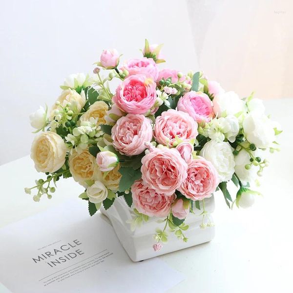 Fleurs décoratives 32 cm rose soie pivoine artificielle rose mariage maison bricolage décor de haute qualité grand bouquet accessoires artisanat blanc fausse fleur