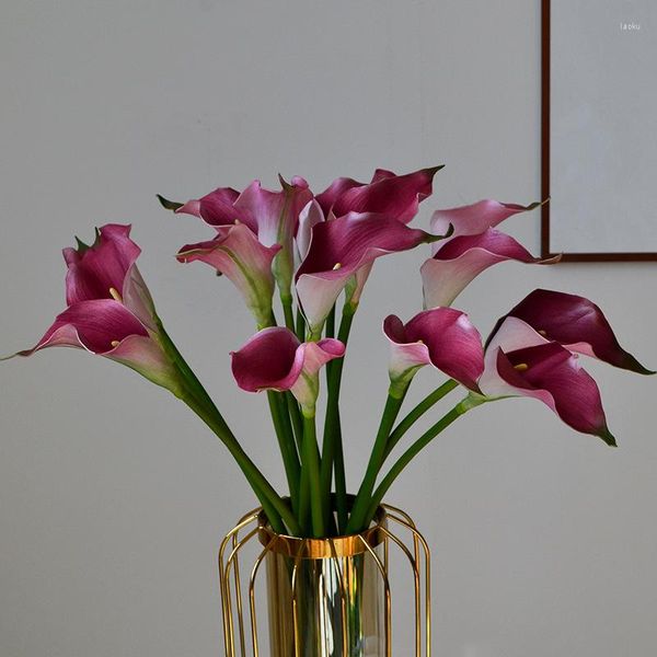 Fleurs décoratives 32cm PU Calla Lily, Simulation de fleur, sensation Ultra-réelle, décoration de Table pour la maison, Bouquet à main de mariage