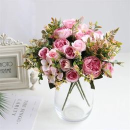 Decoratieve bloemen 32 cm Silk Rose Hydrangea Peony Flower Simulatie Bouquet Wedding Home Decoratie Fake Decor