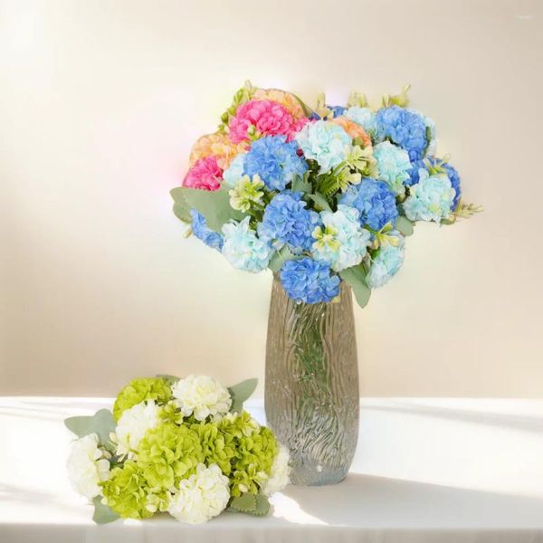 Fleurs décoratives 33 cm de fleur artificielle Hortensia Hortensia White Wedding Small Bouquet Fake for Party DIY Mariage Office Decoration