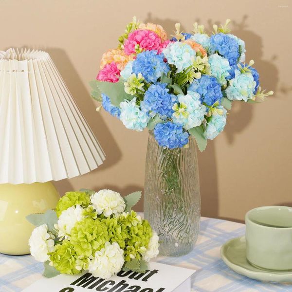 Fleurs décoratives 33 cm de fleur artificielle Hortensia Hortensia White Wedding Small Bouquet Fake for Party DIY Decoration