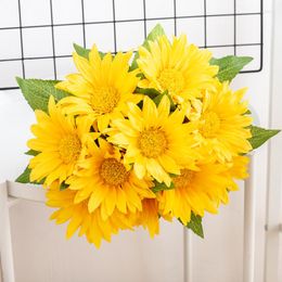 Fleurs décoratives 33 cm Artificielle Transparent Tube Unique Tournesol Faux Plante De Mariage Soie Bouquet Décoration Ménage Fête Fournitures