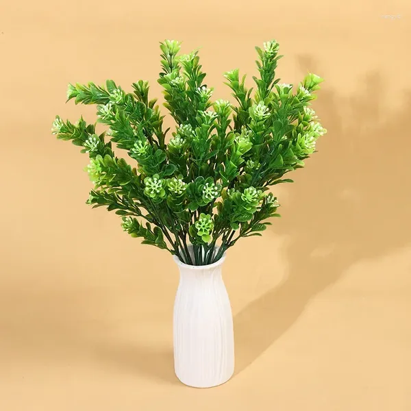 Flores decorativas 34 cm 7 cabezas Simulación Milán Grass Verde Paisaje Decoración de plantas de plástico Plástico Falsas Herramientas de decoración del hogar