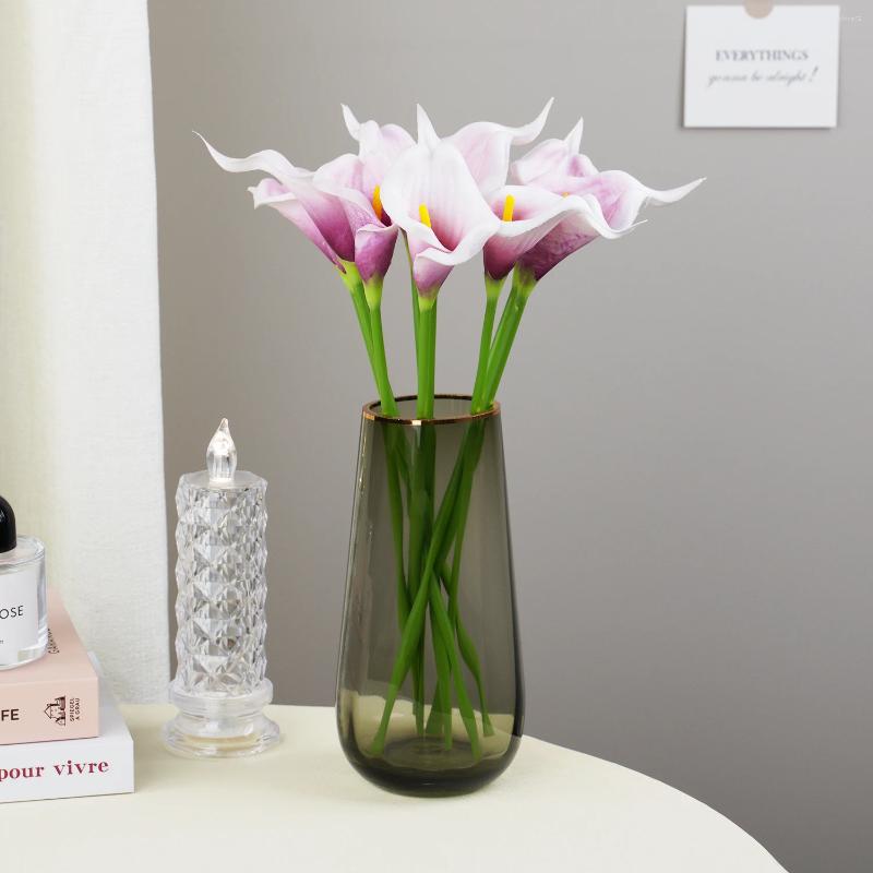 Fleurs décoratives 34 cm Arrivée artificielle pu Real Touch 10colors Mini Calla Lily pour les fournitures de fête de décoration de mariage