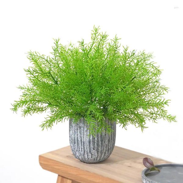 Fleurs décoratives 34 cm artificielles pour la décoration de plantes en plastique, fausses fougères vertes plantées dans un pot de fleurs, décoration de jardin, de maison, de mariage