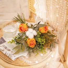 Fleurs décoratives 34 cm Rose artificielle Coton de la soie de fleur de fleur mariée Bouquet décor de la fête de la Saint-Valentin Gift Home Party Affichage