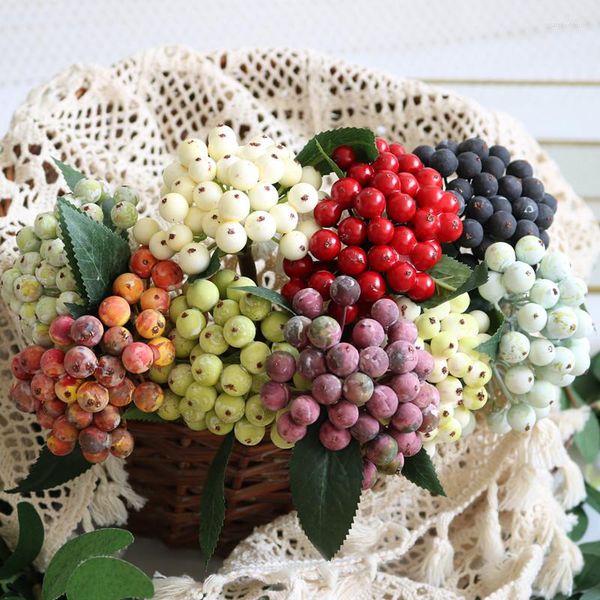 Fleurs décoratives 35 têtes de fruits artificiels baies rouges étamine fausses plantes décoration de noël pour la maison mariage bricolage couronne Scrapbooking