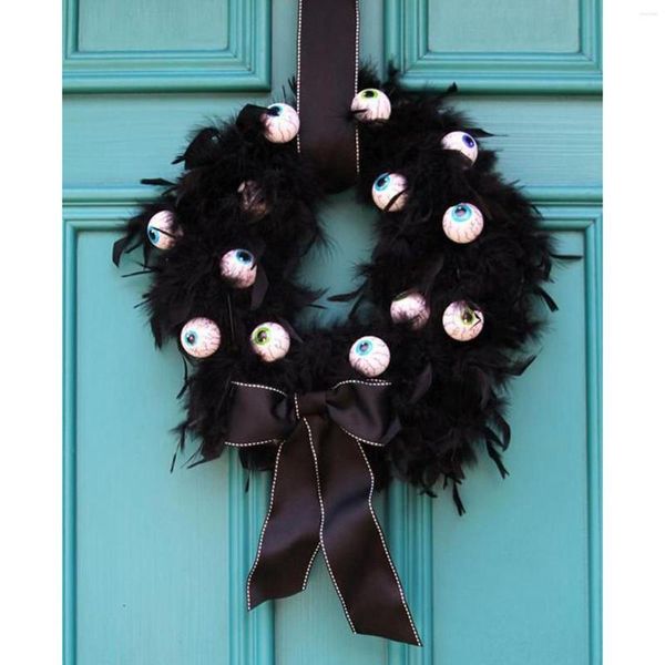 Flores decorativas 35 cm 45 cm Globos oculares de Halloween Guirnalda de plumas Colgando Puerta delantera Guirnalda artificial Adorno para decoración de fiesta en la pared