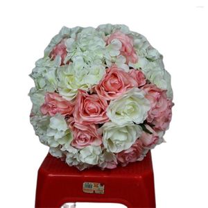 Fleurs décoratives 35 cm 8pcs / lot Silk artificiel Rose et hydrangea Décoration de mariage de fleur