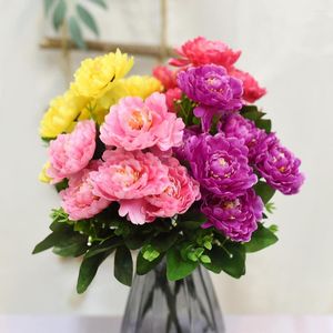 Fleurs décoratives 35cm fleur artificielle pour la décoration 7 tête pivoine haute qualité filé soie séchée jardin de mariage décor de pièce esthétique