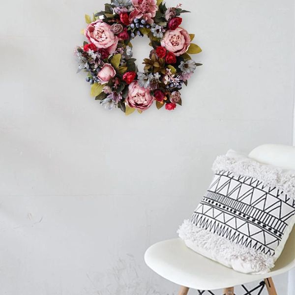 Fleurs décoratives 35 cm Berry Flower Wreath Vintage Handmade Floral Fake Garland Wedding Party Home Decor