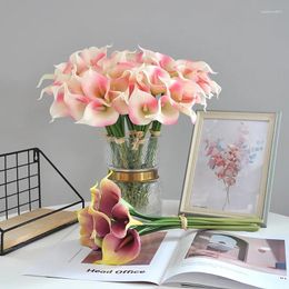 Flores decorativas 35 CM estilo chino artificial de goma suave ramo de mano flor de loto decoración para el hogar y bodas