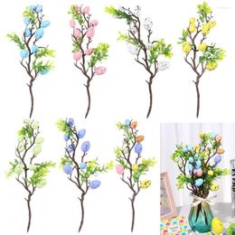 Fleurs décoratives 35CM Pâques Oeuf Arbre Branche Coloré Peinture Mousse Fleur Faux Plante De Mariage Festival Fête Maison Vase DIY Décoration