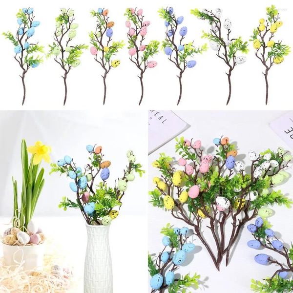 Fleurs décoratives 35CM branche d'arbre d'oeuf de Pâques peinture colorée fleur en mousse fausse plante bricolage décoration de mariage Festival fête Vase décor