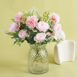 Decoratieve bloemen 35 cm Rose Pink Peony Artificial Bouquet for Bride Wedding Party Home Diy Decoration Fake Plants Indoor