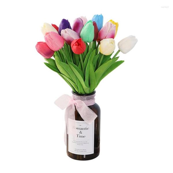 Fleurs décoratives 35cm tulipe fleur artificielle vraie touche Bouquet PU faux pour la décoration de la maison de mariage 10 pièces