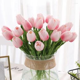 Fleurs décoratives 35 pièces/lot, tulipes artificielles en PU, faux Bouquet de mariage au toucher réel, pour fête, décoration de Festival à domicile