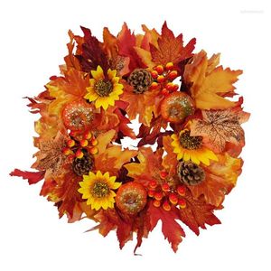 Flores decorativas 36-60cm Corona de otoño Navidad Halloween Decoración de acción de gracias Guirnalda Colgante de pared Hoja Calabaza Pino Cono Bayas