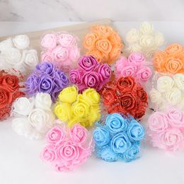 Decoratieve bloemen 36/72 stks 3.5 cm Glitter Mini Foam Rose Lace Kunstboeket Voor Bruiloft Home Decor DIY Geschenken Bruid Krans Nep Bloem