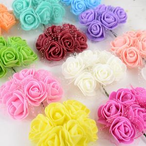 Fleurs décoratives 36/72 pièces Mini mousse artificielle Rose Bouquet avec fil à la main bricolage pour ours saint valentin cadeau fleur de fête de mariage