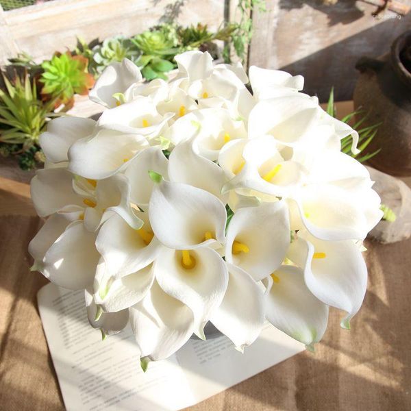 Flores decorativas 36 cm 11 colores flor de cala artificial PU tacto real mini lirio boda decoración del hogar ramo de bricolaje