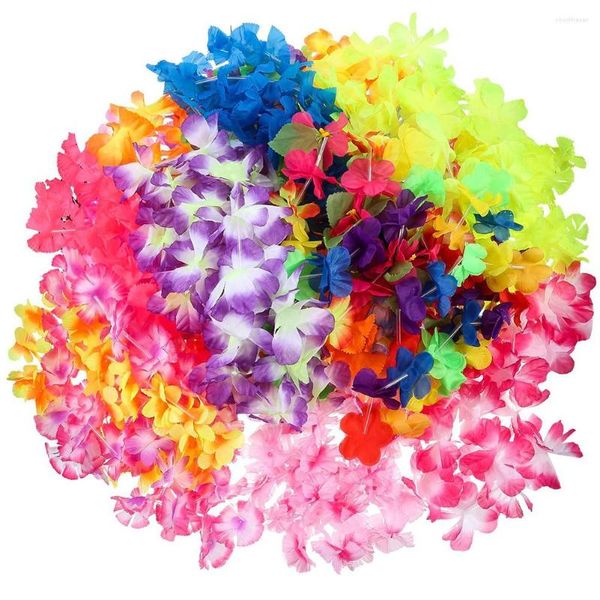 Fleurs décoratives 36 pièces décor d'anniversaire bandeau de mariage faveur de fête de vacances à volants été thème Tropical couronne hawaïenne florale Lei plage