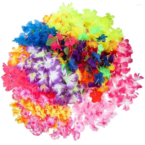 Colliers de fleurs décoratives en tissu Leis hawaïen, 36 pièces, collier Floral hawaïen, décorations de guirlande de fête