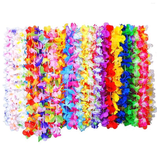 Fleurs décoratives 36pcs Collier Hawaiian Floral Lei Beach Tropical Thème de vacances Party Favor Summer Ruffled Birthday Decor Célébration