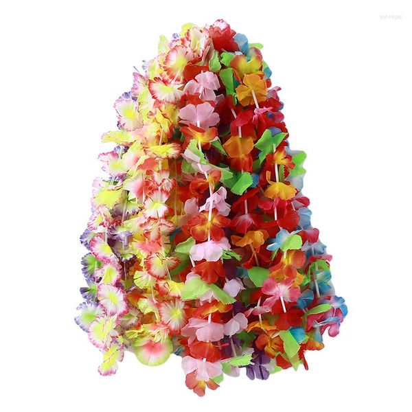 Flores decorativas 36 unids/pack Hawaii Lei Luau suministros para fiestas collar de guirnalda colorido vestido de lujo decoración divertida de playa