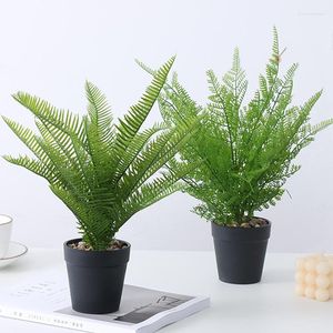 Fleurs décoratives 37 cm plantes de palmier artificielles bonsaï fougère tropicale herbe en pot en plastique feuilles d'arbre petite jungle de banane pour la décoration de bureau