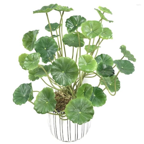 Fleurs décoratives 37cm18 fourchettes plantes vertes artificielles petite feuille de lotus branche de plante en plastique bonsaï d'intérieur cuivre argent bouquet El décor à la maison