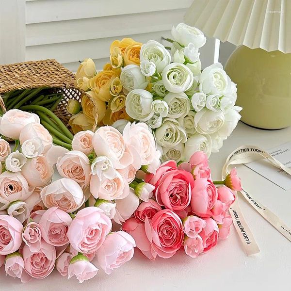 Bouquet de fleurs décoratives de Lotus de rosée artificielle de 38CM, avec petits accessoires de photographie frais et minimalistes pour décoration de maison