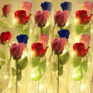 Fleurs décoratives 38CM artificielles avec guirlandes lumineuses fleur de savon rouge mariage maison saint valentin fête de vacances décoration cadeaux d'anniversaire