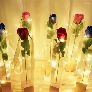Fleurs décoratives 38CM artificielles avec guirlandes lumineuses fleur de savon rouge mariage maison fête d'anniversaire décoration cadeaux romantiques de la saint-valentin