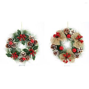 Decoratieve bloemen 38 cm kerstkrans kunstmatige pinecone rode bessen slinger voordeur hangende ornamenten Xmas Tree Party Home Ornament