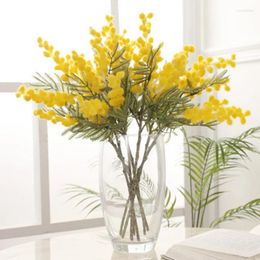 Fleurs décoratives 38 cm blanc/jaune acacia artificiel jaune mimosa en peluche pudica spray cerise fausse fleur en soie décor de fête de mariage haricot rouge