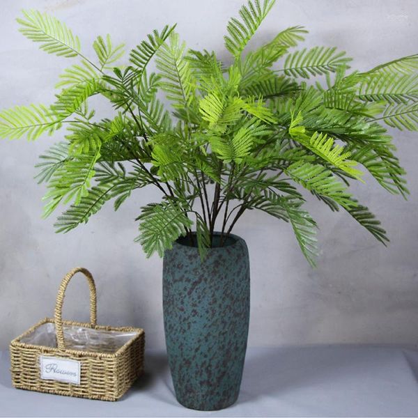 Flores decorativas 39 pulgadas Artificial Mimosa Rama de árbol Plantas falsas Hierba de palma tropical Hojas de plástico para la decoración del banquete de boda de la tienda en casa