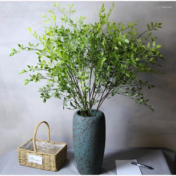 Flores decorativas 39in Plantas falsas Rama de árbol de Nandina artificial Hojas de plástico de bambú de palma tropical para la decoración de la boda de la tienda del hogar