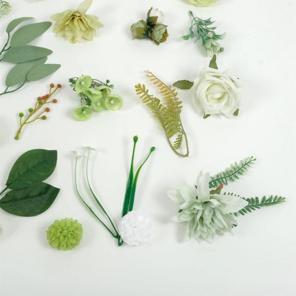 Fleurs décoratives 39pcs mélange vert artificiel de la soie de soie de fleur de fleur verte
