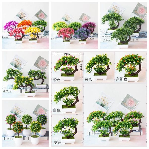 Flores decorativas 39 Estilos Pino verde Maceta Plantas falsas Bonsai Rosas artificiales Flor Hogar Dormitorio Sala de estar Decoración de baño