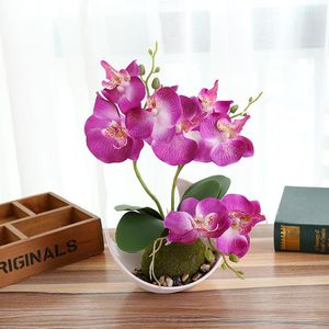Decoratieve Bloemen 3 Tak Kunstmatige Orchidee Bloem Potplanten Zijde Phalaenopsis Schuim Blad Plastic Vaas Nep Tuin Home Decor Bonsai