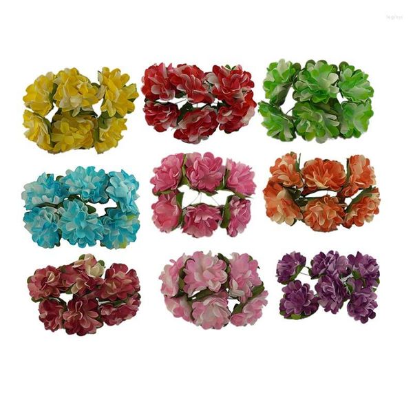 Fleurs décoratives 3CM tête / 144 pièces papier de mûrier artificiel oeillet bicolore mini bouquet de fleurs décoration bricolage pour guirlande cartes de mariage