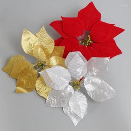 Fleurs décoratives 3Colors 22 cm Fake Faux de fleurs de soie Poinsetttia de Noël en or rouge pour bricolage
