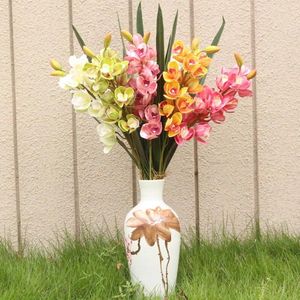 Decoratieve bloemen 3D Kunstmatige Cymbidium Orchidee Latex Phalaenopsis Voor Bruiloft Centerpieces Huisbloem