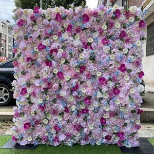 Decoratieve bloemen 3d kunstmatige bloemwandpanelen achtergrond bruiloft met lichtroze en hemelsblauw vakantiefeestdecoraties lc005