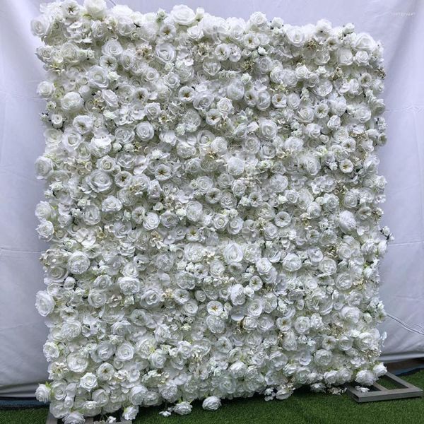 Flores decorativas 3D Fondo de tela de pared de flores artificiales Boda con rosas de marfil/blancas y decoraciones de fiestas navideñas Agy094