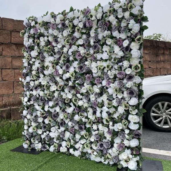 Fleurs décoratives 3d Artificiel Flower Wall Fabring Mariage avec des roses grises et des décorations de fête des fêtes AGY074